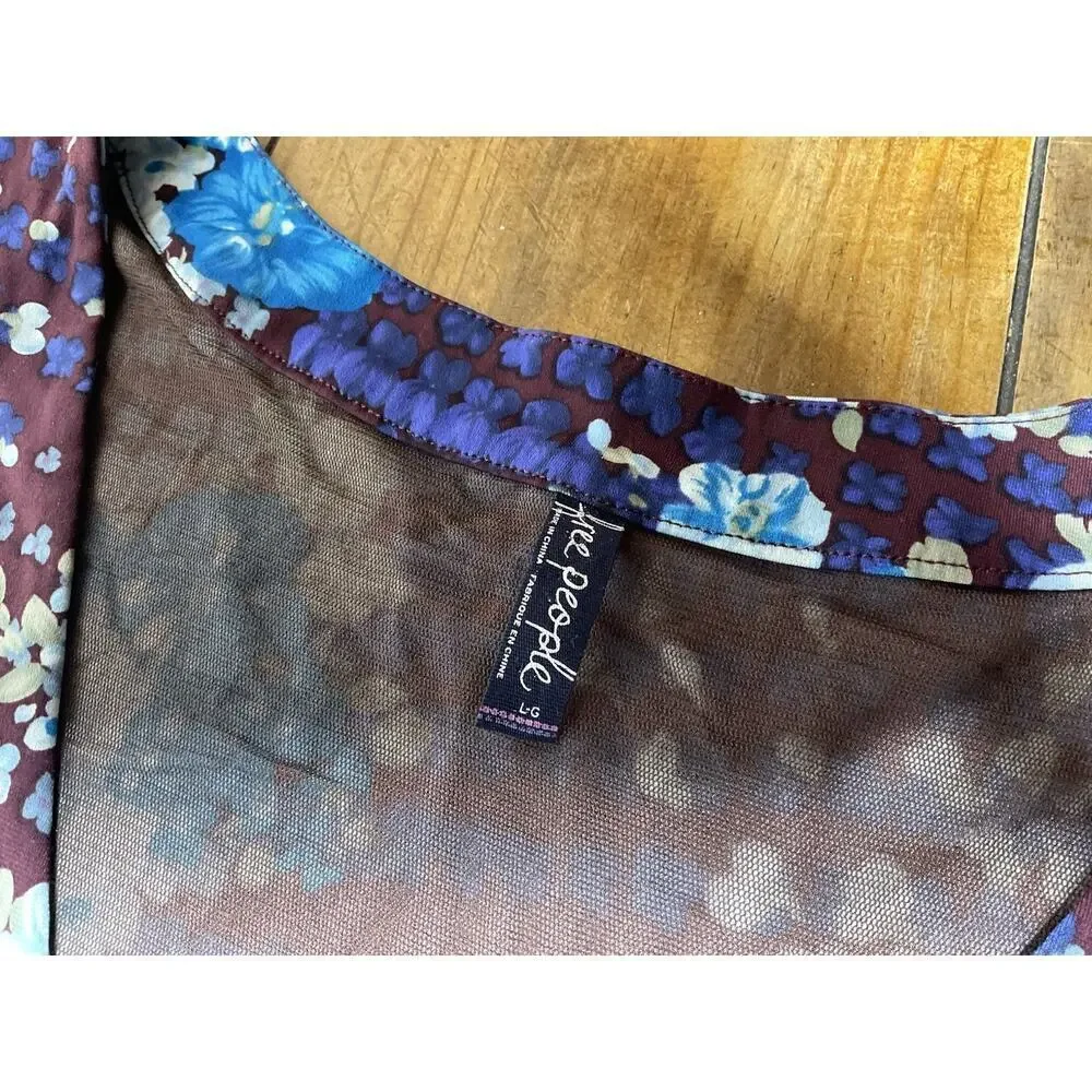 Free People Spring Fling Floral Dress Size Large Plum Purple Blue